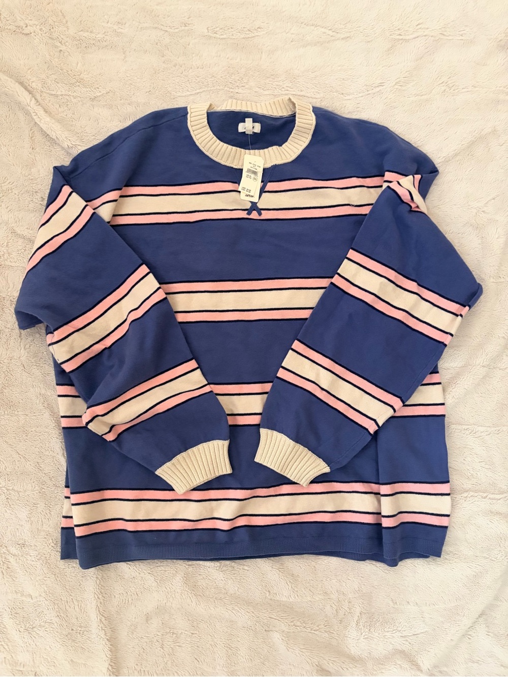 Aerie Oversized Blue & Pink Striped Crew Neck Sweater